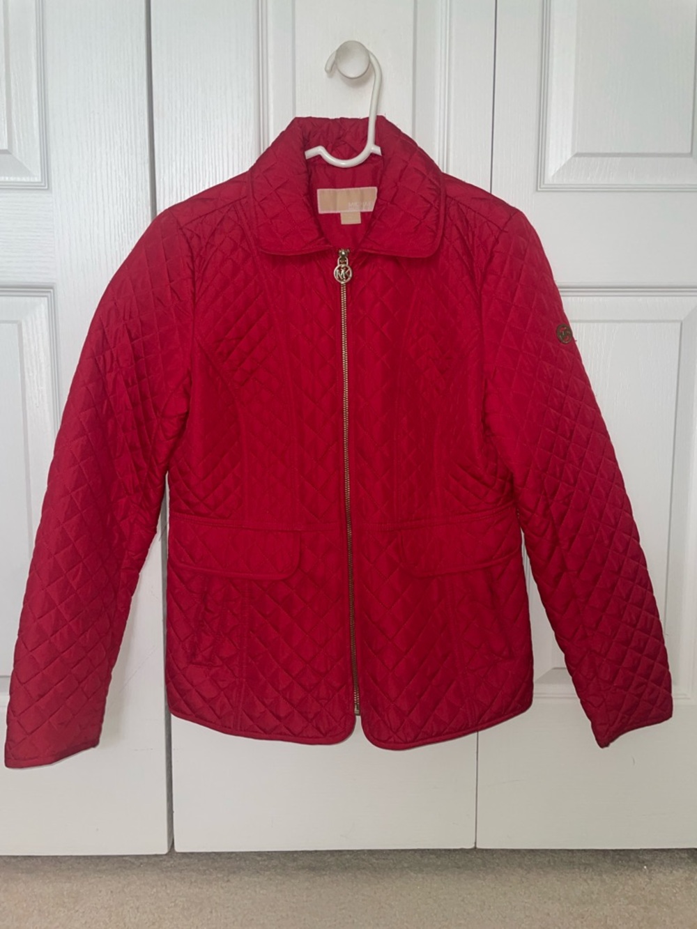 Michael Kors Quilted Red Zip-Front Puffer Jacket